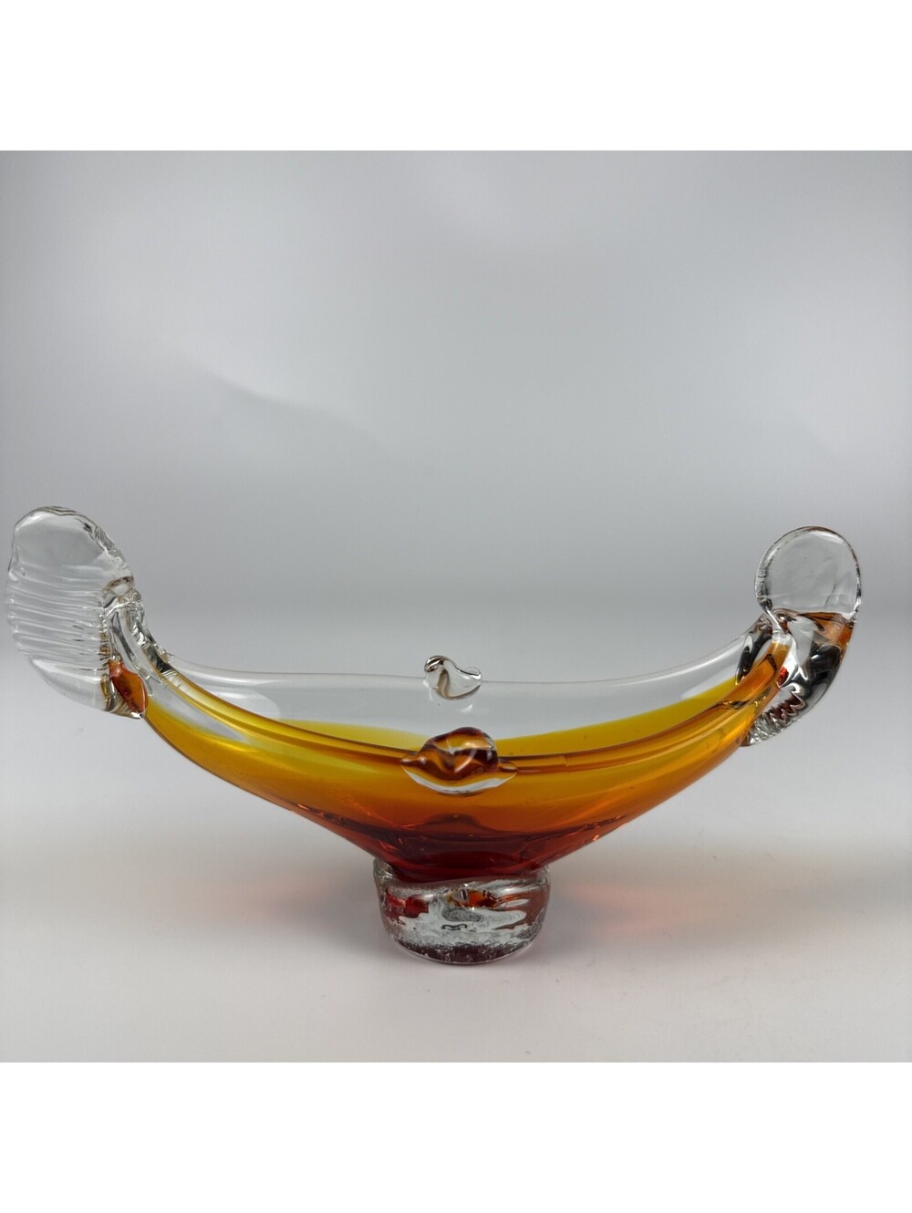 Murano Glass Gondola Bowl Amberina Sommerso Vintage Mid Century Ashtray Dish 8"